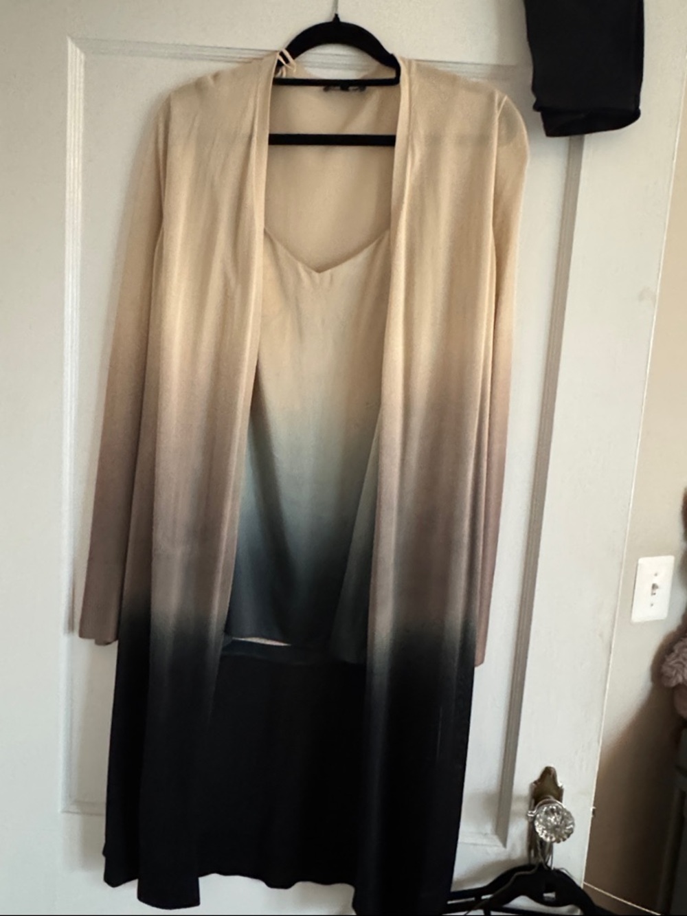 Lafayette 148 Beige to midnight to Black Ombre Long Cardigan $ silk ombré tank